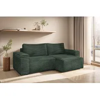 Fun Möbel Ecksofa Schlafsofa MADLEN Stoff Velo Grün Ottomane