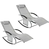 SoBuy Schaukelstuhl-Set für 2 Personen für den Garten Hellgrau 150x63x87cm Modern