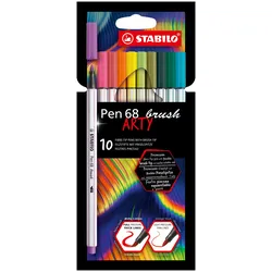 STABILO Pen 68 brush ARTY, 10 Farben, Gemischte Farben, Pinselspitze, Faser, Gem
