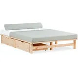 Homestyle4u Holzbett Braun, Holz, Kiefer 140x200 cm Schlafzimmer, Betten