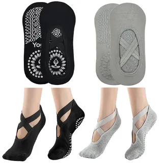 JOOTUEPO 2 Paar Yoga Socken Rutschfeste, Yoga Pilates Socke Rutschfeste Socken, Grippige Socke BodenSocke Anti-Rutsch Griffe Riemen, Anti-Rutsch Sockens Sport für Frauen Mädchen Yoga, Pilates, Tanz