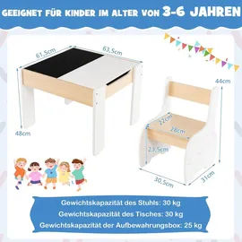 Costway Kindersitzgruppe 4-in-1 2 Stühle 90 x 60 x 50 cm Holz weiß grau