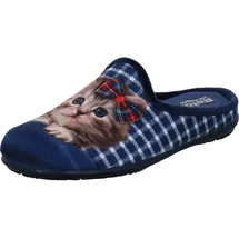 RELAX Damen Hausschuh Katze beige - Blau - 42