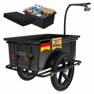 monzana Transportanhänger inkl. 90L Kunststoffwanne und Kupplung schwarz
