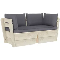 vidaXL Garten-Palettensofa 2-Sitzer mit Kissen Fichtenholz grau