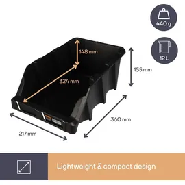 Perel Stapelbox, Lagerboxen Kunststoff, Sichtbox, Werkstatt Stapelbox Garage, Sichtlagerkasten zur - Schwarz