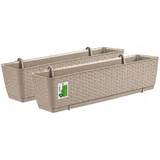 2x Blumenkasten PAFEN Blumentopf Balkon 18L Haken 58x14x15 Mocca Rattan-Optik