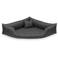 Juelle Hundebett aus Kunstleder, Eckbett für mittlere und große Hunde, flauschiges Hundekissen, Sofa Gabi M-XXL (XL - 120x120x22 cm, Grafit)