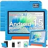 ZIOVO Kinder Tablet 10 Zoll Android 15 mit 30GB RAM+TF 2TB, 5G WiFi, Widevine L1, Octa-Core, Gemini AI, Face ID, Kindersicherung, 1280*800, 6000mAh, BT 5.0, GMS Certified Kids Tablet mit Eva Case-Blau