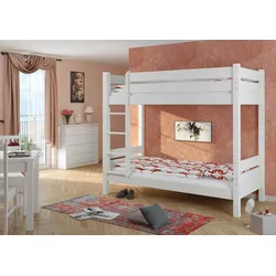 Erst-Holz Hochbett stabil 90x200 Kiefer weiß Hochbett teilbar Etagenbett ohne Rollrost 60.16-09WT100oR