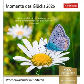 Harenberg Momente des Glücks Postkartenkalender 2026 - Wochenkalender mit Zitaten, mit 53 Postkarten: Positive Stimmung und Zufriedenheit im Postkartenformat. ... und schönen Fotos zum Sammeln und Verschicken