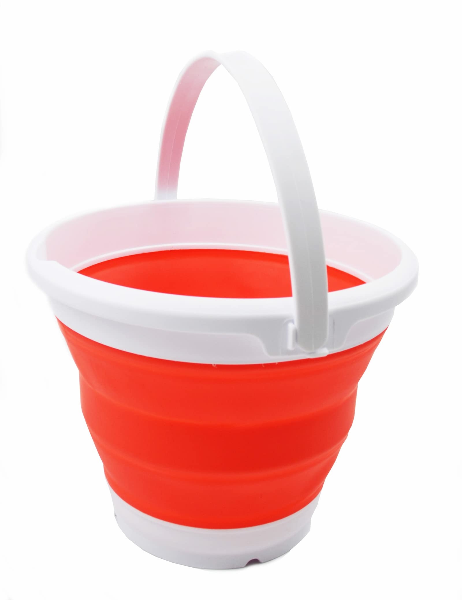 SAMMART 5.5L Collapsible Plastic Bucket - Foldable Round Tub - Portable Fishing Water Pail - Space Saving Outdoor Waterpot (Weiß/Orange/Rot)