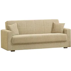 Dmora Schlafsofa Pinto, Lineares 3-Sitzer-Container-Schlafsofa, Wohnzimmersofa aus gepolstertem Stoff mit Klick-Klack-Öffnung, 212x80h87 cm, Blau