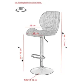 Hela Tische, 2er Set Barhocker Laila, Microfaser grau Metallfuß höhenverstellbar mit Lift, Trompetenfuß, 360°drehbar