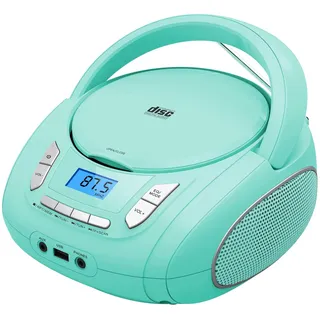 Tragbarer CD-Player für Kinder - Radio-CD-Boombox mit Bluetooth, FM-Radio, USB-Eingang & AUX-Anschluss & Kopfhörerbuchse, CD-Player für zu Hause oder draußen (Teal)