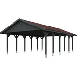 SKANHOLZ Skan Holz Wallgau - Satteldach Doppelcarport Breite 620 cm Gr. 3 - 620 x 900 cm Dachschalung mit Dachschindeln (rot) schiefergrau