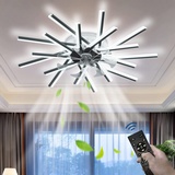 Leise Deckenventilator mit Beleuchtung Wohnzimmer LED Deckenventilator mit Ventilator Dimmbar mit Fernbedienung Fan Deckenleuchte Für Wohnzimmer Schlafzimmer Esszimmer Deckenleuchte (Schwarz, L114cm)