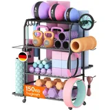 Lifewit Yoga Matte Hantelablage, Kurzhantelständer für Home Gym mit Rädern und Haken, Fitness-Equipments Hantelständer für Kettlebell, Yoga-Block, Schaumstoffrolle, Pilates Ausrüstung Lagerung, Groß