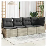 vidaXL Gartensofa mit Kissen 4-Sitzer Hellgrau Poly Rattan