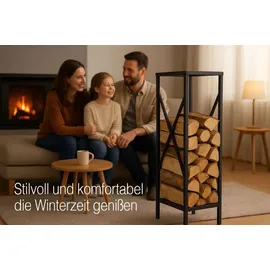 TRIZERATOP Kaminholzregal Pulverbeschichteter Stahl 34 x 34 x 111 cm Schwarz