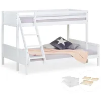 Homestyle4u Etagenbett 90x200 und 140x200 2 Matratzen Weiß Holz Kinder- - Jugendzimmer, Kindermöbel, Kinderbetten, Etagenbetten