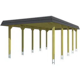 SKANHOLZ Walmdach Carport Spreewald 3,96 x 7,41 m imprägniert mit EPDM-Dach und Pfostenanker