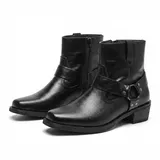 HHMYJUQA Herren Western Cowboy Stiefel Knöchelhoch Braun Motorrad-Harness-Stiefel Mit Blockabsatz Zum Hineinschlüpfen Chukka-Boots,Schwarz,42 EU - 42 EU
