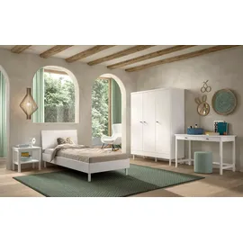 58 aufm Kessel JUGENDZIMMER SET 90x200 Keeley Buche Weiß Holz Schrank Tisch