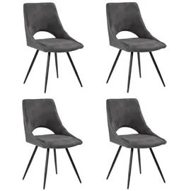 PRO.COM Esszimmerstuhl 4er Set Grau Schwarz - Kunstleder - Mikrofaser - Metallgestell - 4er Set