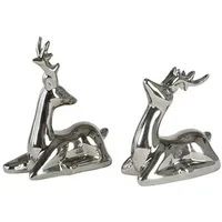 New Home Deko Hirsche 2er-Set silber Keramik Weihnachtsdeko Tierfigur