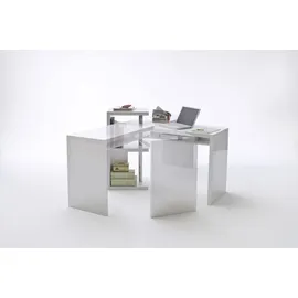 MCA Furniture Eckschreibtisch Schreibtisch weiß Hochglanz und Chrom Arbeitstisch schwenkbar Büromöbel Mattis