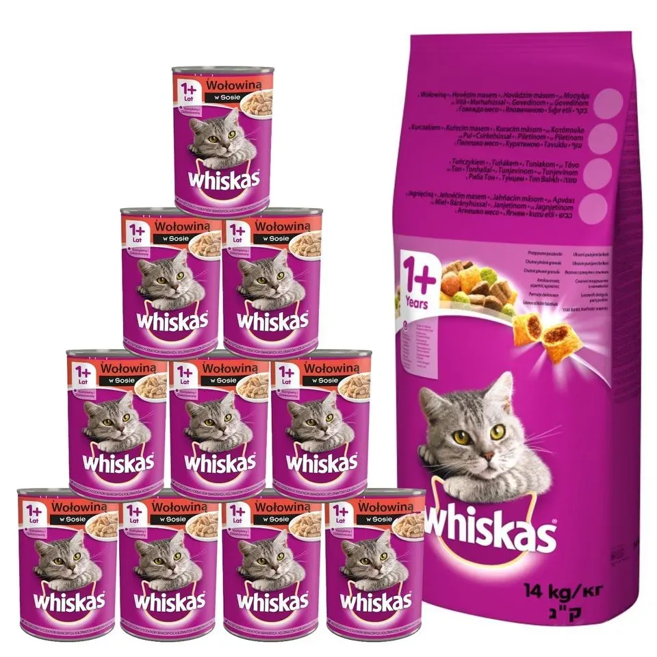 WHISKAS Adult 14 kg Rind und Gemüse + Nassfutter 24x400g