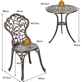 Goplus 3 tlg. Bistro Set, mit 2 Stühlen, Gartenmöbel Set, Alu, Gartenset Balkonset antik, Balkonmöbel Set Sitzgruppe Outdoor Bronze