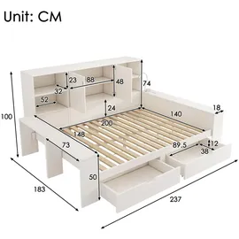 stilvora Stauraumbett 140x200 cm mit Schubladen und Stauraum, Tagesbett mit Doppeltüren aus Holz und USB/USB-C Anschlüssen, Jugendbett platzspare... - Weiß