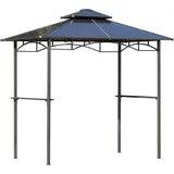Outsunny Gartenlaube 2,4 x 1,5 m - Grillhütte - Steakhouse 2 Regale - Grilldach - Alu. schwarzes Metall Polycarbonatdach