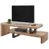 Stella Trading TV-Lowboard Massivholz Mango individuell verstellbar - hochwertiges TV-Board im Industrial Style für Ihr Wohnzimmer - 140 x 45 x 40 cm (B/H/T)