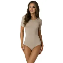 Alkato Body Damen Kurzarm aus Baumwolle – Bequemer Damen Body mit Rundhalsausschnitt und Druckknopfverschluss, Farbe: Beige, Größe: S (Long 170-176 cm) - S (Long 170-176 cm)