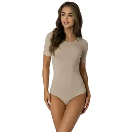 Alkato Body Damen Kurzarm aus Baumwolle – Bequemer Damen Body mit Rundhalsausschnitt und Druckknopfverschluss, Farbe: Beige, Größe: S (Long 170-176 cm) - S (Long 170-176 cm)