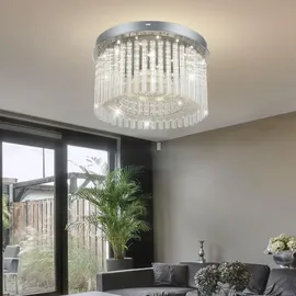 GLOBO Lighting - Deckenlampe Deckenleuchte Kristallleuchte Wohnzimmerlampe Wohnzimmerleuchte, Glasstäbe Kristallbehang Chrom, LED Neutralweiß, Dxh 37x21,5cm