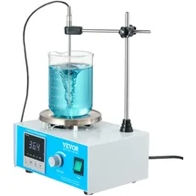 Vevor Magnetrührer mit Heizplatte 1500 U/min 250 W Heizleistung, Rührplatte, 1000 ml Rührer-Set mit einstellbarem RPM-Taste & Stützständer & Rührstäben, max. 99,9 °C, LED-Anzeige, weiß