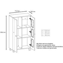 Vladon Standvitrine Denjo 71 x 129 x 35 cm Braun/Weiß