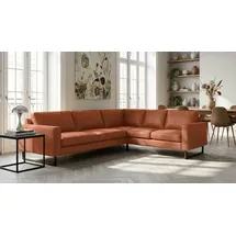 Home Affaire Ecksofa HOME AFFAIRE "Pinto, XXL, 250/290 cm, langer Schenkel, Ottomane", braun (cognac), B:290cm H:85cm T:250cm, Luxus-Microfaser in Lederoptik(100% Polyester);Cord (92% Polyester, 8% Polyamide), Sofas, Ecksofa, Cord, Chenille, Lederoptik, mit Keder,