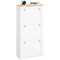 SoBuy Schuhschrank mit 3 Klappen Schuhkommode Weiß-Natur FSR144-WN