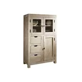 Massivmoebel24 Vitrine Akazie 90 x 45 x 148 cm Beige/Weiß