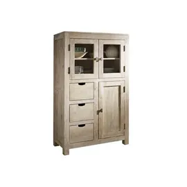 Massivmoebel24 Vitrine Akazie 90 x 45 x 148 cm Beige/Weiß