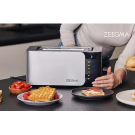 Zeegma TOSTEE SMART 4-Scheiben-Edelstahl-Brottoaster, Brötchenhalter, 1500 W, Auftauen, & Stoppen, Krümelfach, Touchpanel, Timer, 6 Stufen