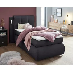 Boxspringbett COLLECTION AB "Borna", grau (anthrazit), B:114cm L:218cm, Komplettbetten, Boxspringbett, inklusive Bettkasten, LED-Beleuchtung und Topper