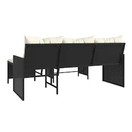 vidaXL Gartensofa in L-Form mit Tisch und Kissen Schwarz Poly Rattan
