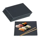 Relaxdays Serviergeschirr, 6x Schieferplatte 6er Set, Servierplatte Quadrat, 25 x 25 cm, zum Servieren von Käse, Sushi, Desserts, schwarz