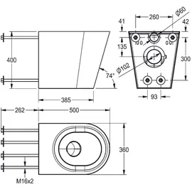 KWC AR T-WC, HEAVY DUTY, Edst., Hw.-Mont., 360x400x500 mm, ohne Sitz, S. bodenlang